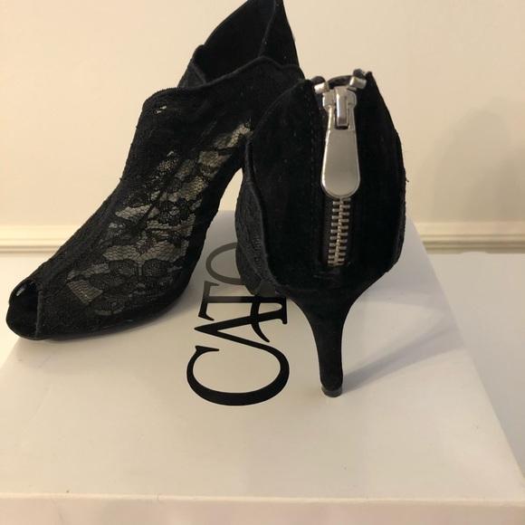 CATO Black Lace Peep Toe Heels - Picture 7 of 8